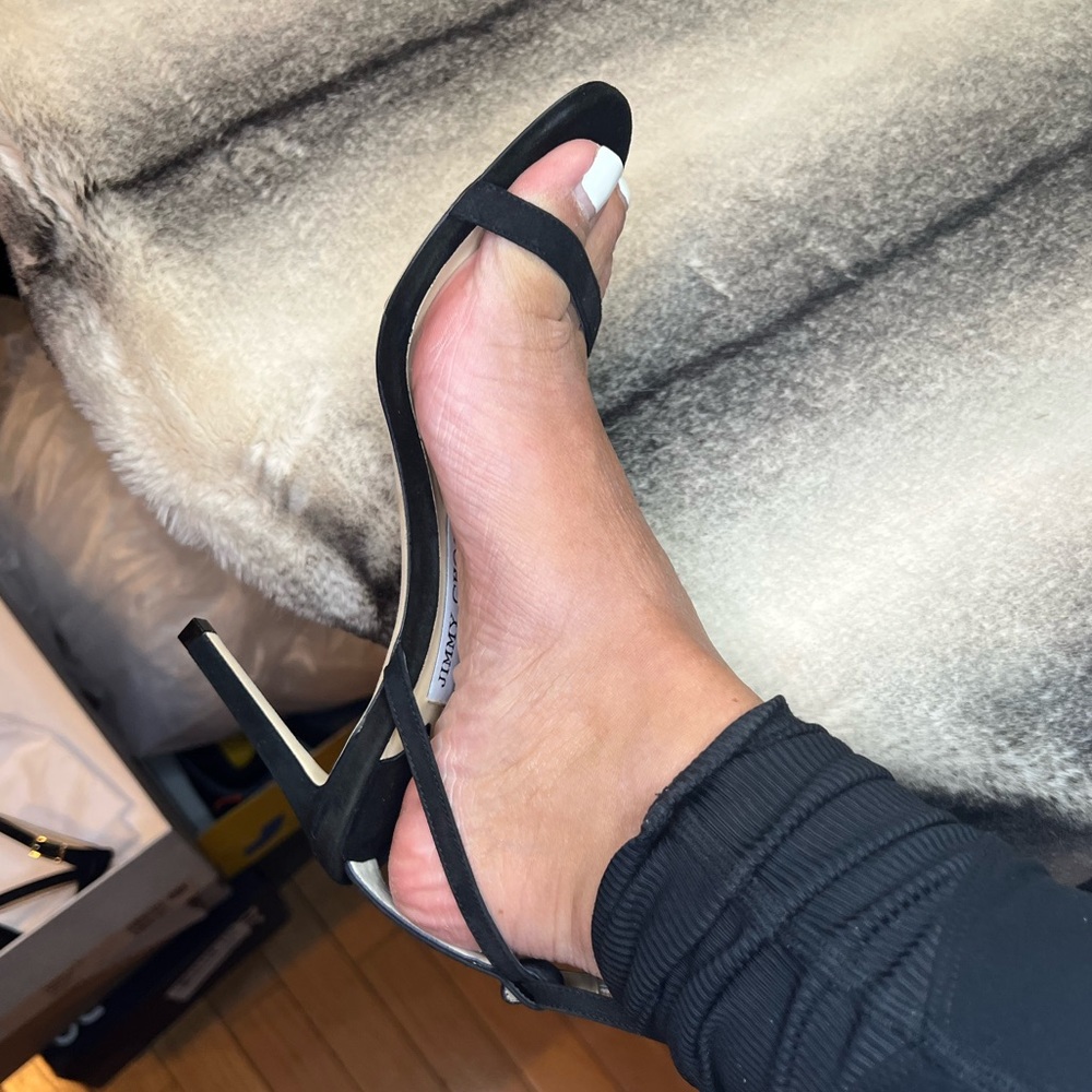 { Jimmy Choo } Minny 85 mm Black Suede Sandals Heels - Picture 12 of 12